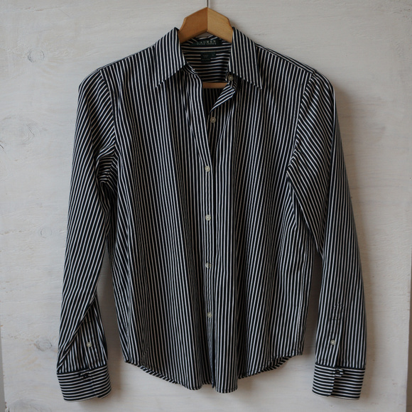 Ralph Lauren Striped Black & White Shirt Button Down S - Picture 1 of 5